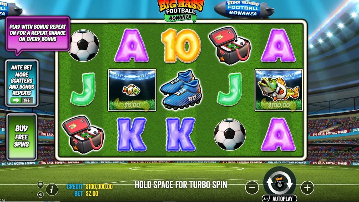 Tampilan visual slot Big Bass Football Bonanza di layar perangkat